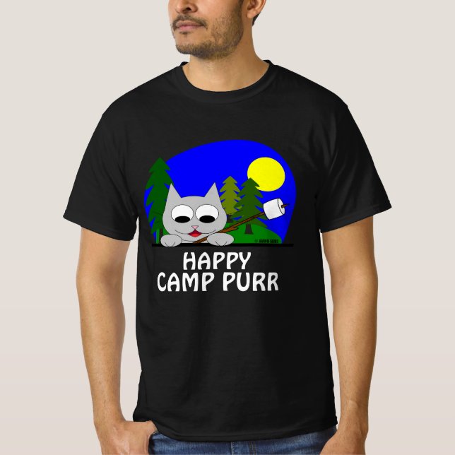Glatt Camp Purr Camping Katt Rolig T Shirt (Framsida)