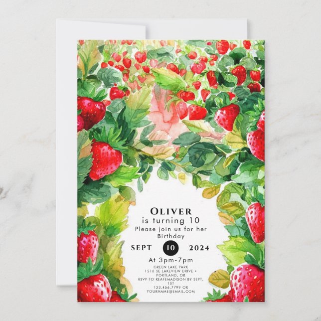 Glatt Charming Whimsical Strawberry Birthday Inbjudningar (Framsida)