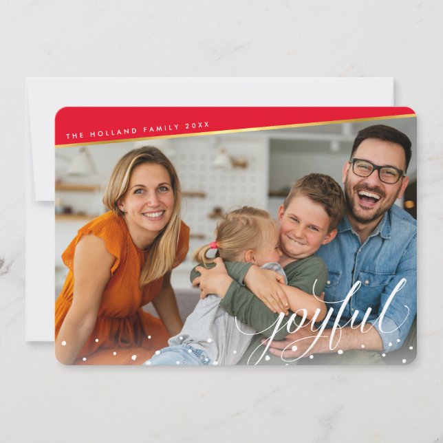 GLATT CHRISTMAS PHOTO modern calligraphy red guld Julkort (Framsida)