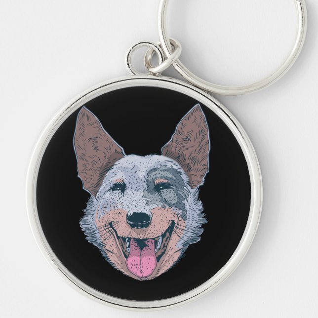 Glatt Collie Hund Ansikte Rund Silverfärgad Nyckelring (Framsidan)