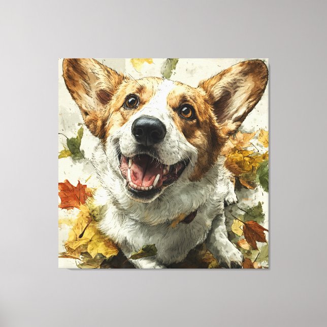 Glatt Corgi Höstglädje Canvastryck (Framsida)