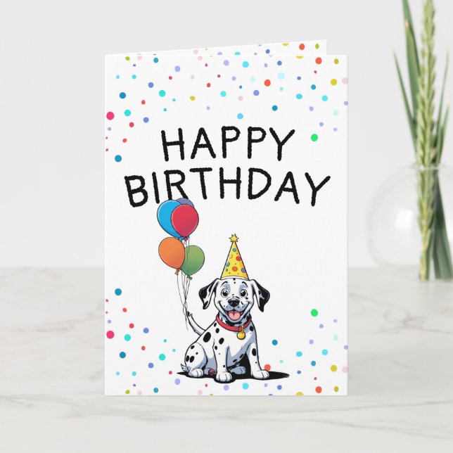 Glatt Dalmatisk Valp med ballonger födelsedag Kort (Framsida)