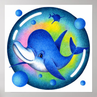 Glatt delfin som simmar. poster