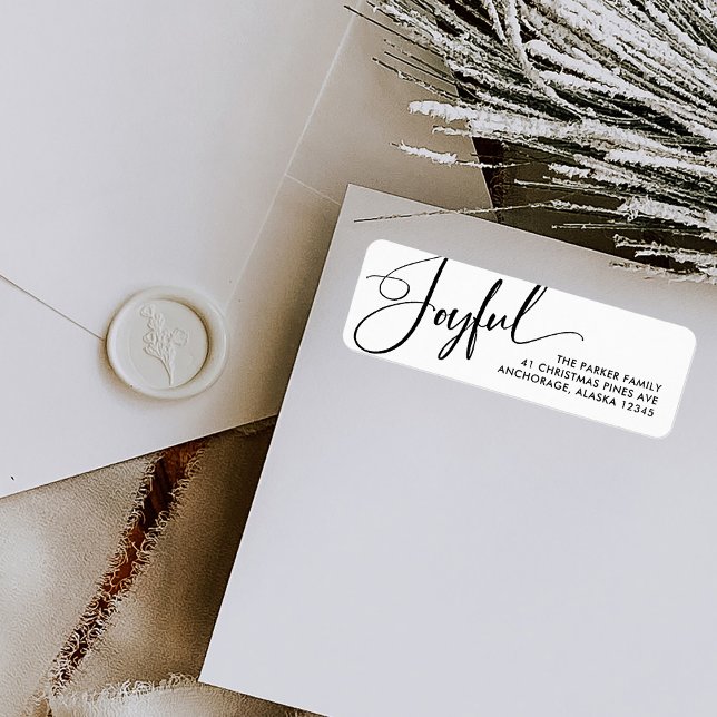 Glatt | Elegant Skript Julsvart och vit Returadress Etikett (Elegant Christmas return address labels with modern calligraphy)