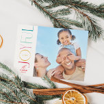 GLATT FAMILJ-FOTO modern elegant-ikon färgstark Julkort<br><div class="desc">by kat masard >> WWW.SIMPLYSWEETPAPERIE.COM <<< En elegant kortdesign med citattecknet "GLATT" med skripttypen för kombinerad elegant med serif-typografi och roligt mönster på baksidan,  ge dig möjligheten att skicka ett personligt meddelande. Med trendigets kantade fyrkantiga foto på framsidan för ditt favoritfoto!</div>