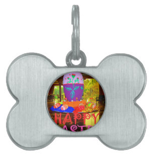 Glatt Festive Springtime Påsk Colorful Eggs Art ID-bricka Husdjur