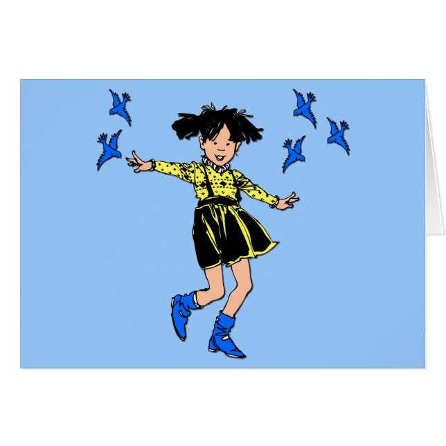 Glatt flicka med bluebirds OBS kort (Framsidan Horizontal)