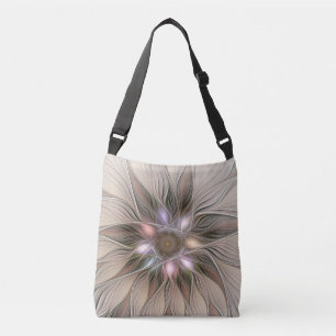 Glatt Flower Abstrakt Beige Brown Blommigt Fractal Axelväska