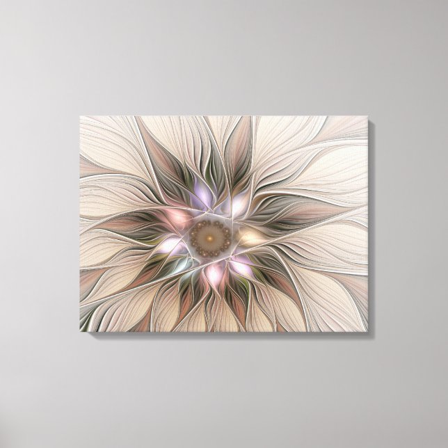 Glatt Flower Abstrakt Beige Brown Blommigt Fractal Canvastryck (Framsida)