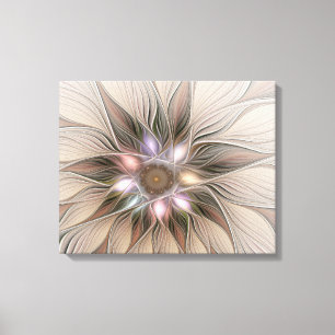 Glatt Flower Abstrakt Beige Brown Blommigt Fractal Canvastryck