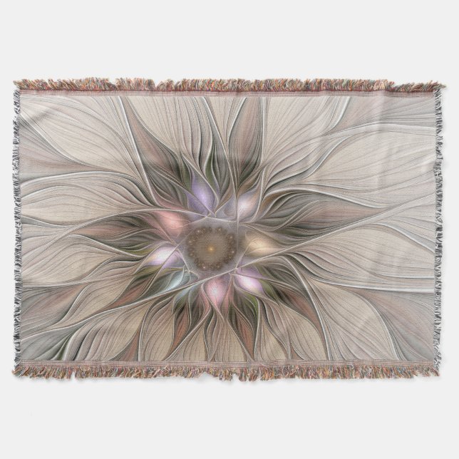 Glatt Flower Abstrakt Beige Brown Blommigt Fractal Filt (Framsidan)