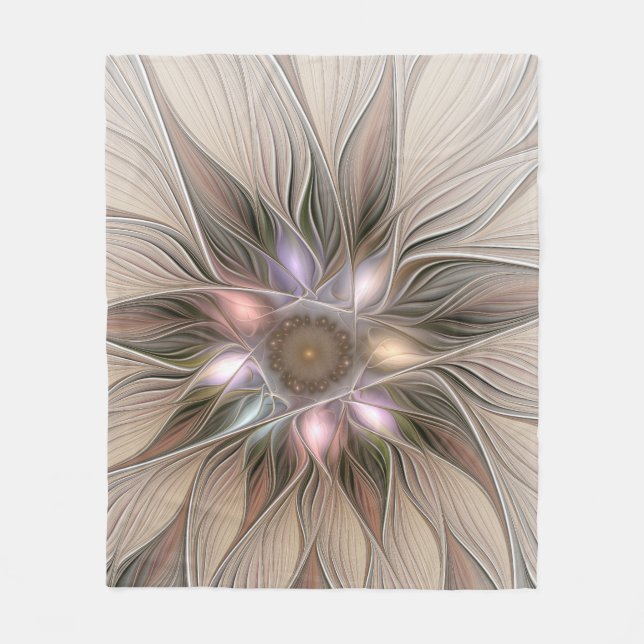 Glatt Flower Abstrakt Beige Brown Blommigt Fractal Fleecefilt (Framsidan)