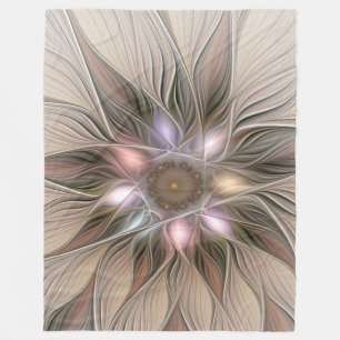Glatt Flower Abstrakt Beige Brown Blommigt Fractal Fleecefilt