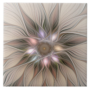 Glatt Flower Abstrakt Beige Brown Blommigt Fractal Kakelplatta