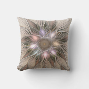 Glatt Flower Abstrakt Beige Brown Blommigt Fractal Kudde