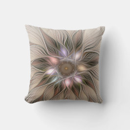 Glatt Flower Abstrakt Beige Brown Blommigt Fractal Kudde