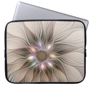Glatt Flower Abstrakt Beige Brown Blommigt Fractal Laptop Sleeve