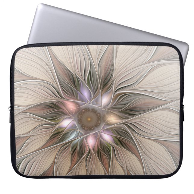 Glatt Flower Abstrakt Beige Brown Blommigt Fractal Laptop Sleeve (Framsidan)