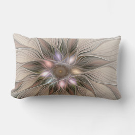 Glatt Flower Abstrakt Beige Brown Blommigt Fractal Lumbarkudde