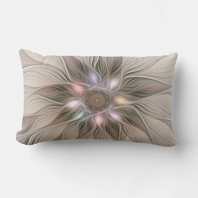 Glatt Flower Abstrakt Beige Brown Blommigt Fractal Lumbarkudde (Framsida)