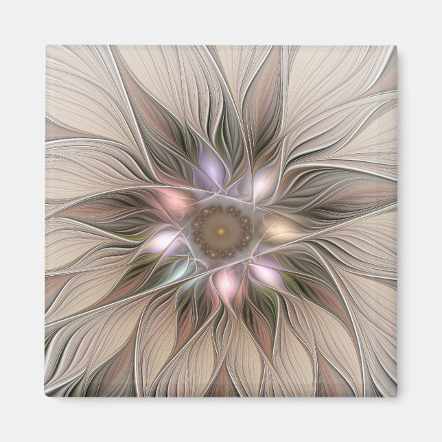 Glatt Flower Abstrakt Beige Brown Blommigt Fractal Magnet (Framsidan)