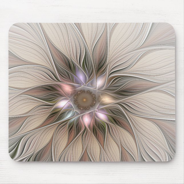 Glatt Flower Abstrakt Beige Brown Blommigt Fractal Musmatta (Framsidan)