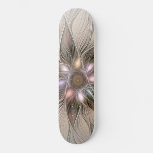 Glatt Flower Abstrakt Beige Brown Blommigt Fractal Skateboard Bräda 19,5 Cm