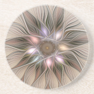 Glatt Flower Abstrakt Beige Brown Blommigt Fractal Underlägg