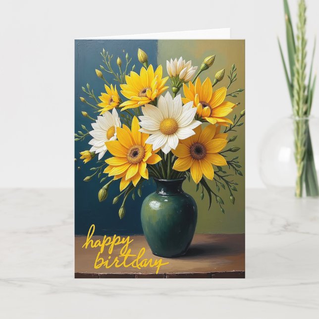 Glatt födelsedagsblommorkort kort (Framsida)