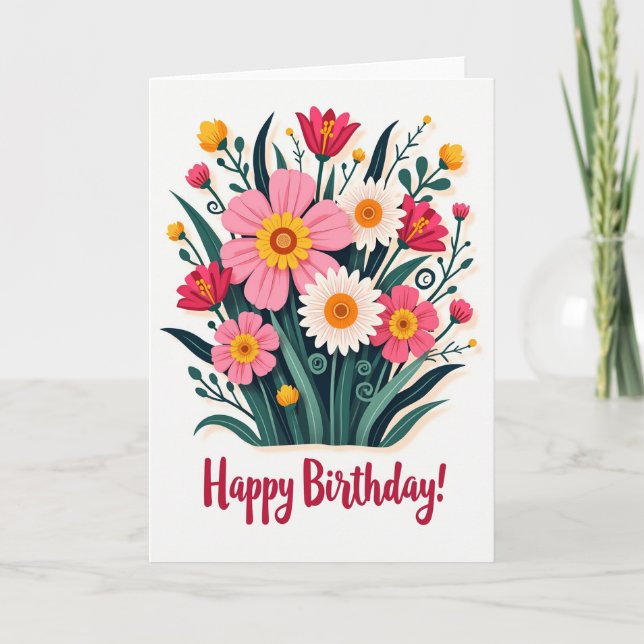Glatt födelsedagsfärgglad blommig kort (Framsida)