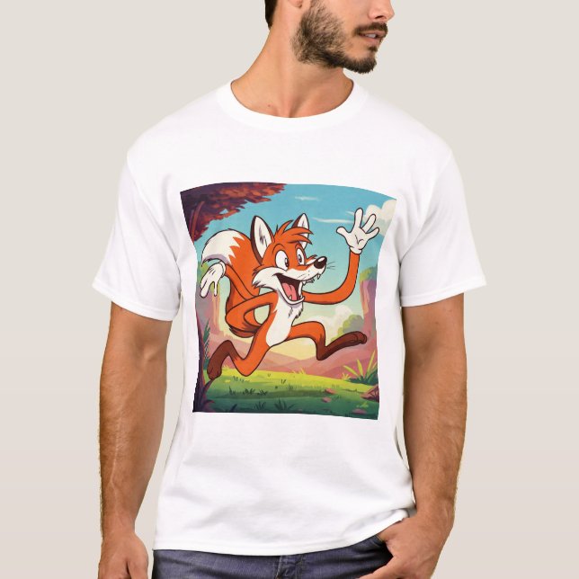 Glatt Forest Fox: en Cheerful Tecknad Äventyr T Shirt (Framsida)