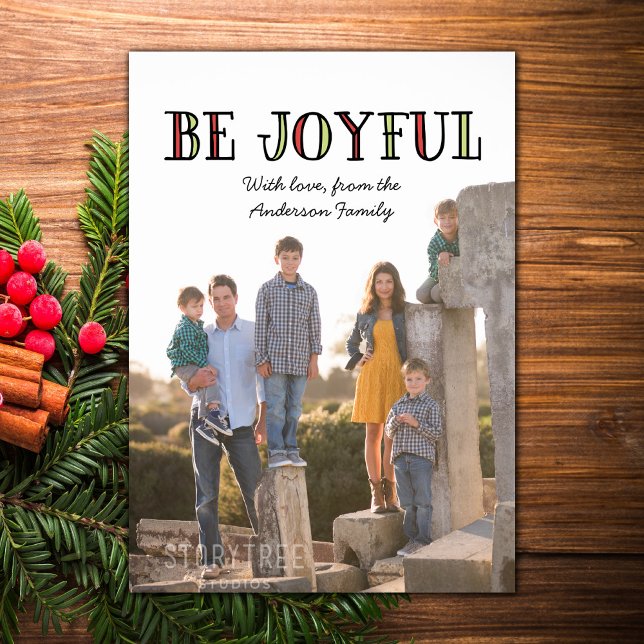 Glatt foto-flata kort för färgstark Helgdag (Colorful Be Joyful Holiday Photo Card)