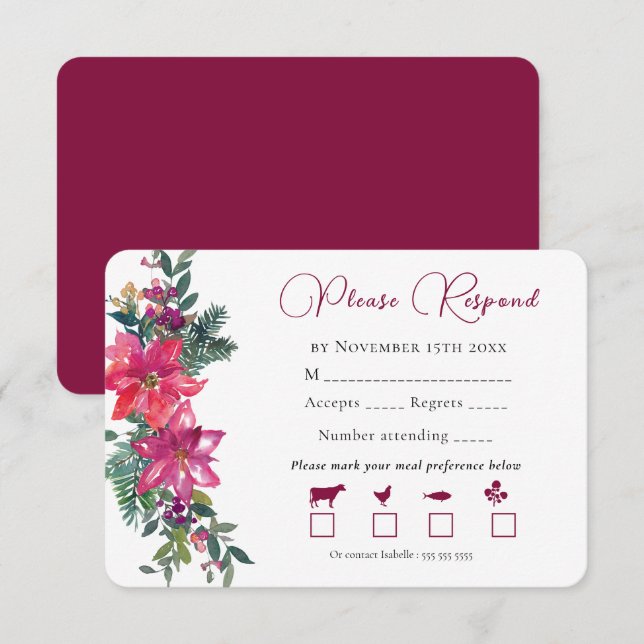 Glatt gifta julen Bröllop Rosa blommor   OSA Kort (Fram/baksida)