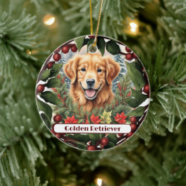Glatt Golden Retriever, Personlig jul Julgransprydnad Keramik