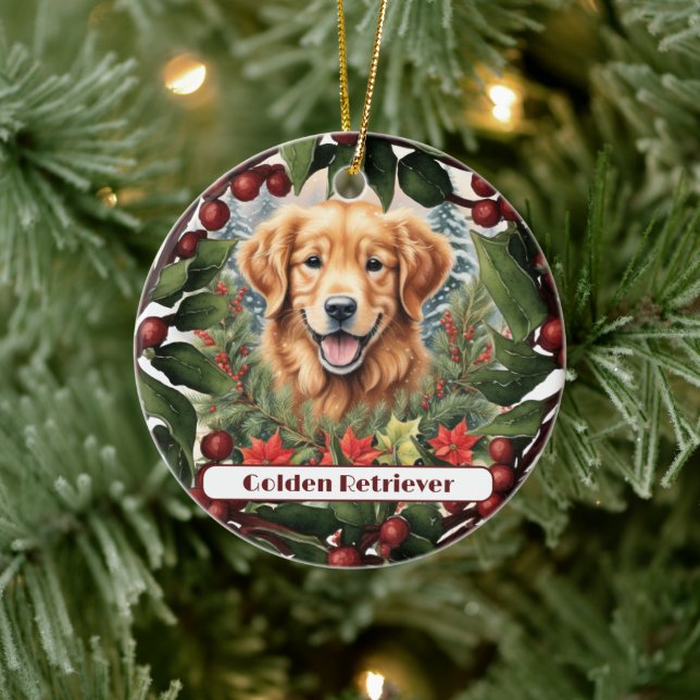 Glatt Golden Retriever, Personlig jul Julgransprydnad Keramik (Träd)