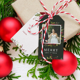 Glatt Greenery Anpassningsbar Photo God jul Presentetikett