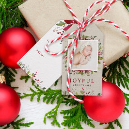 Glatt Greenery Anpassningsbar Photo God jul Presentetikett