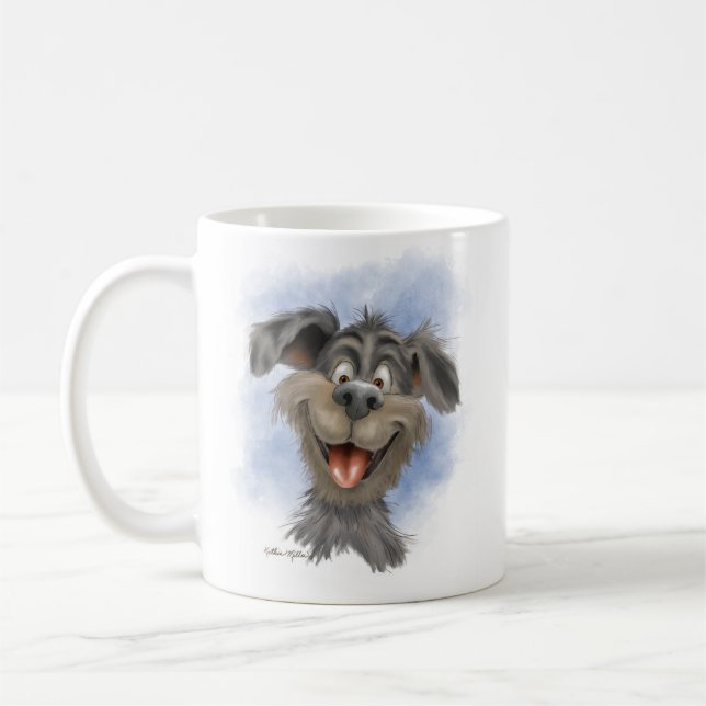 Glatt grinande mullvad – söt tecknad hund kaffemugg (Vänster)