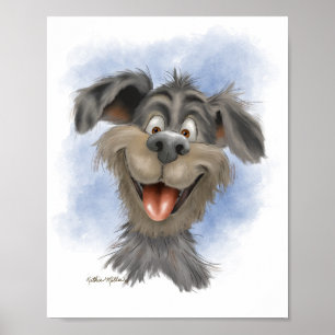 Glatt grinande mullvad – söt tecknad hund poster