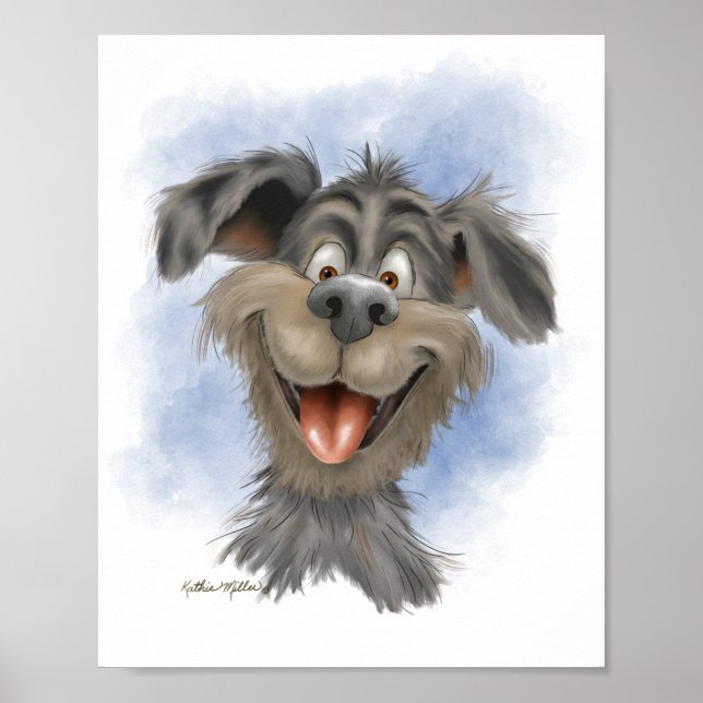 Glatt grinande mullvad – söt tecknad hund poster (Framsidan)
