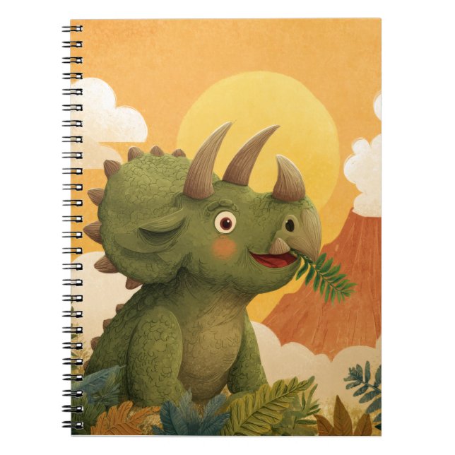 Glatt Grön Triceratops Solnedgångs Notisbok Anteckningsbok (Framsidan)