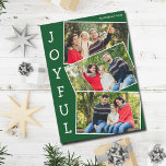 Glatt Grönt 3 Family Photo Collage jul Julkort<br><div class="desc">Modern grönt jullokerkort med tre familjefotografier i en roligt som överlappar ögonblicksbilden mönster med vit gräns och ord Glatt,  skrivna vertikalt nedåt. Hitta dina tre favoriter bilder för det här söta helgdag.</div>