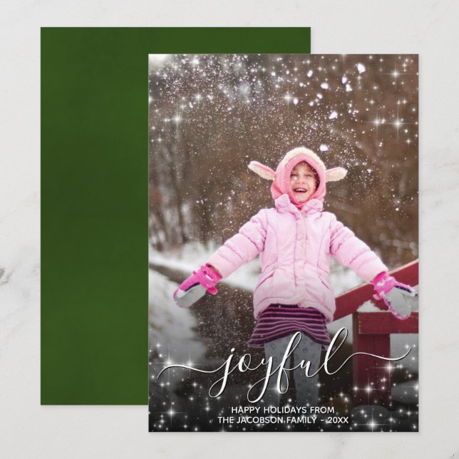Glatt Grönt för julfotstjärtar - fotoöverlägg Julkort (Fram/baksida)