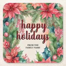 Glatt Grönt Utandning och Röd Poinsettia Helgdag Underlägg Papper Kvadrat