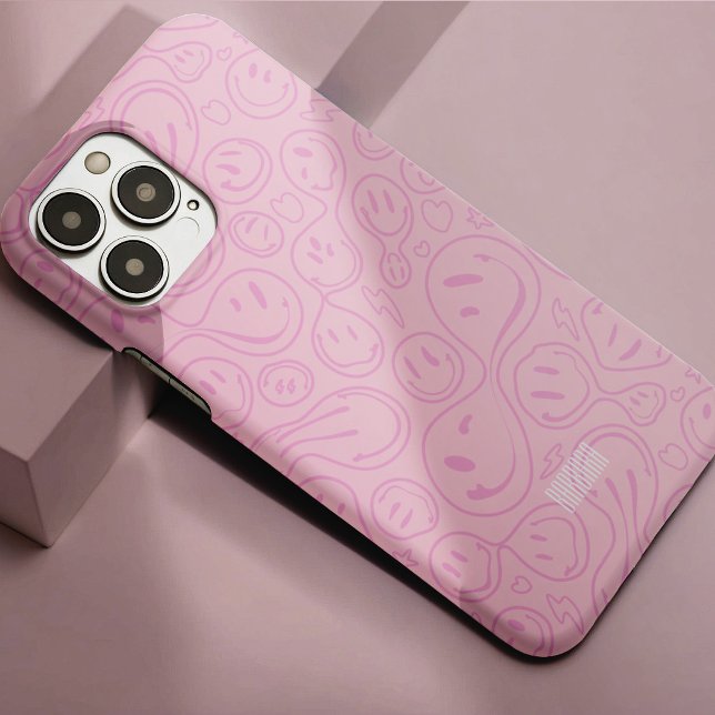 Glatt Groovy Retro Leende Ansiktsmönster Pastell R (Happy Groovy Retro Smile Face Pattern Pastel Pink Case-Mate iPhone Case
)