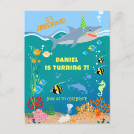 Glatt haj under pojkens födelsedag till sjöss inbjudan vykort
