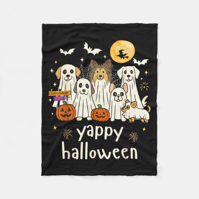 Glatt Halloween Roliga Hundar Spöken Halloween Fleecefilt (Framsidan)