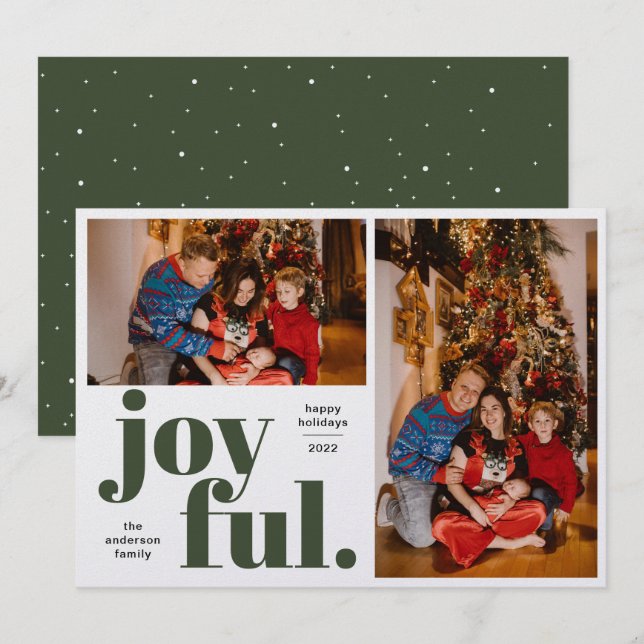 Glatt Helgdag för flerfoto-Grönt Julkort (Fram/baksida)