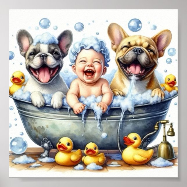Glatt Hund Bath Time Wall Poster (Framsidan)