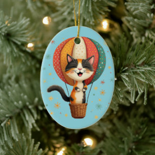 Glatt illustration av Calico Cat Himmel Äventyr Julgransprydnad Keramik
